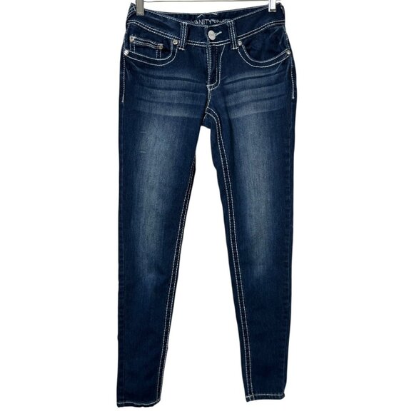 Vanity Premium Collection Dark Wash Embellished Skinny Jeans Size 27 W / 32 L - Picture 2 of 8